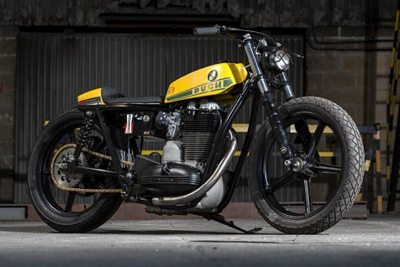 THE KIDS ARE ALL LEFT. Russell Motorcycles’ Sanglas 500 S2 Junior Flat Tracker