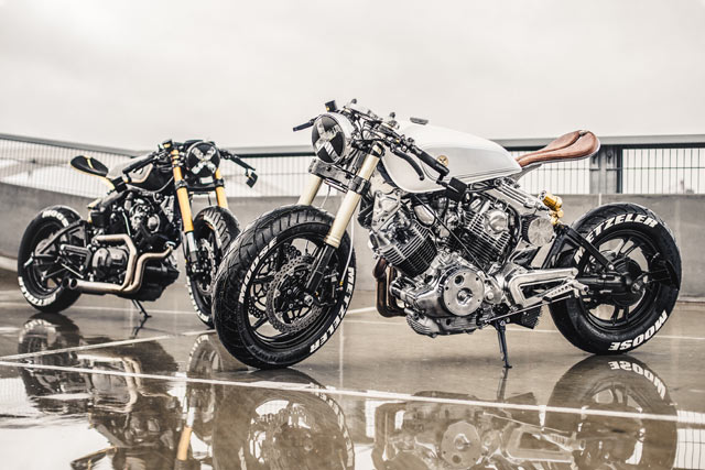 HERD MENTALITY. Two Yamaha XV Cafe Fighters from Moose Motodesign